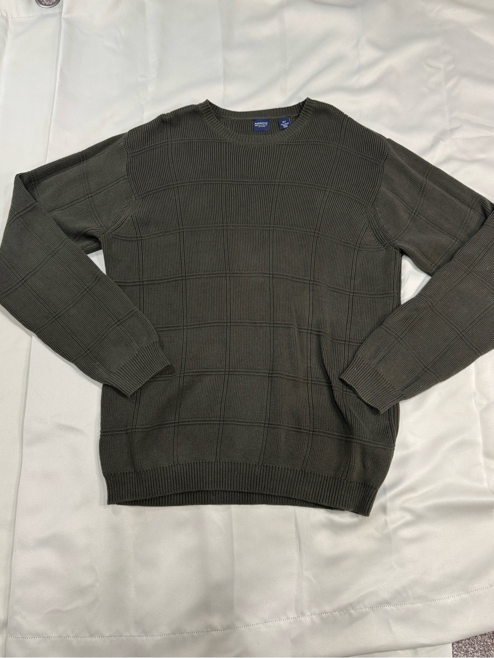 Arrow Men’s XLT Olive Green 100% Cotton Crewneck Sweater Textured Knit Tall
